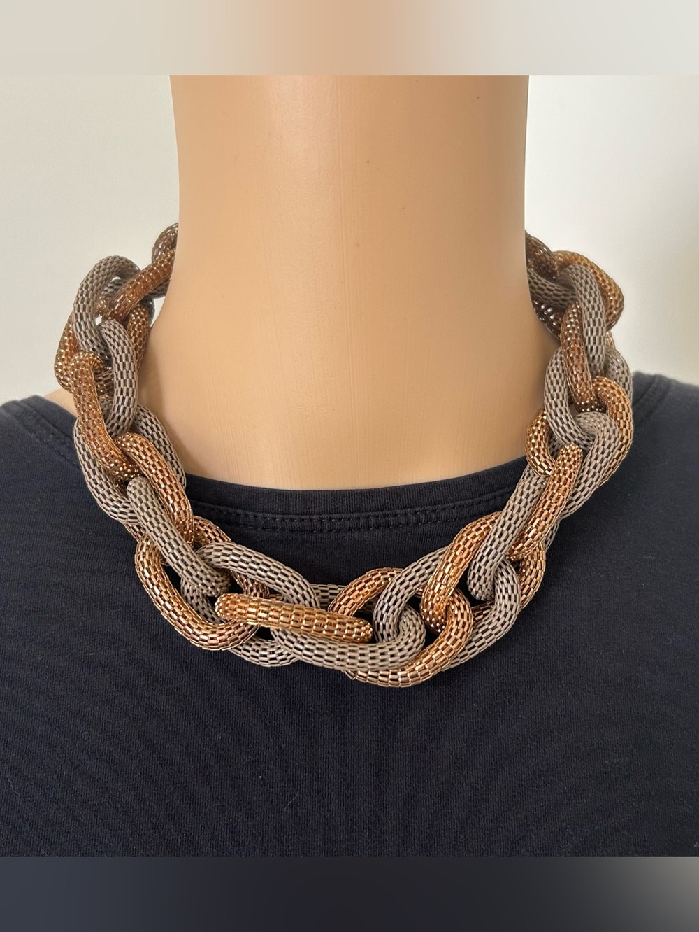 Two-Tone Rose Gold & Silver Chunky Chain Necklace - Women Jewelry
